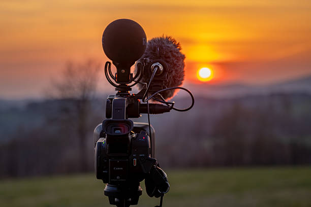 istock Camera and microphones on tripod sunset near Vysoke nad Jizerou CZ 04 12 2025 2215440461