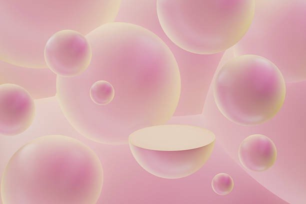 istock 3D realistic podium background - one pink hemisphere as podium, dreamy pink abstract spheres. Mockup, 3D rendering, template. Soft gradient, glossy texture. Stage for display product, scene showcase. 2215453717