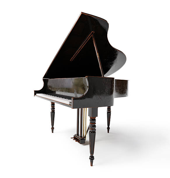 istock Vintage, scratched grand piano isolated on white background. 3D render. 2215453974