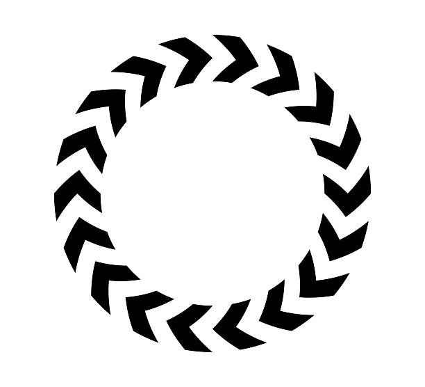 Chevron arrow circle. Chevron shape round frame. Motion direction road border. Triangle arrow sign. Warning repeat stripe. Circle arrow icon. Vector illustration isolated on white background Chevron arrow circle. Chevron shape round frame. Motion direction road border. Triangle arrow sign. Warning repeat stripe. Circle arrow icon. Vector illustration isolated on white background. road chevron warning signs stock illustrations