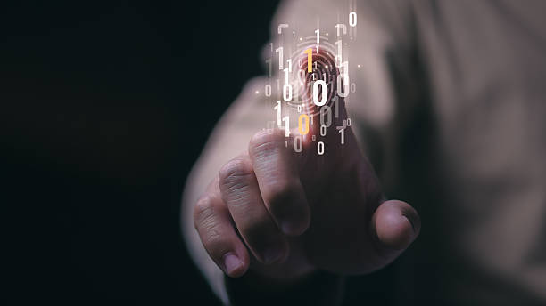 istock Protection and encryption of fingerprint data with network technology for security. To protect against crimes, hackers, and everyday online attacks, technology, and data security. authentication 2215496903