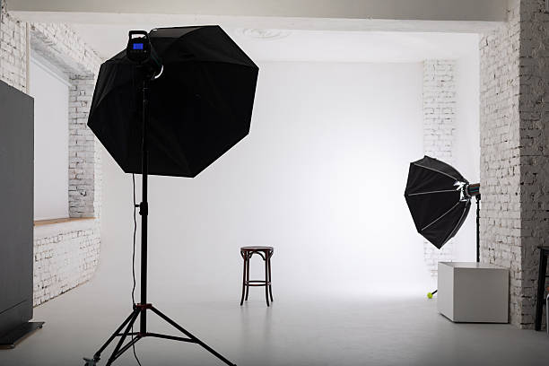 istock Clear white cyclorama. Light background with with professional lighting equipment. Plain wall empty photo studio. 2215498191