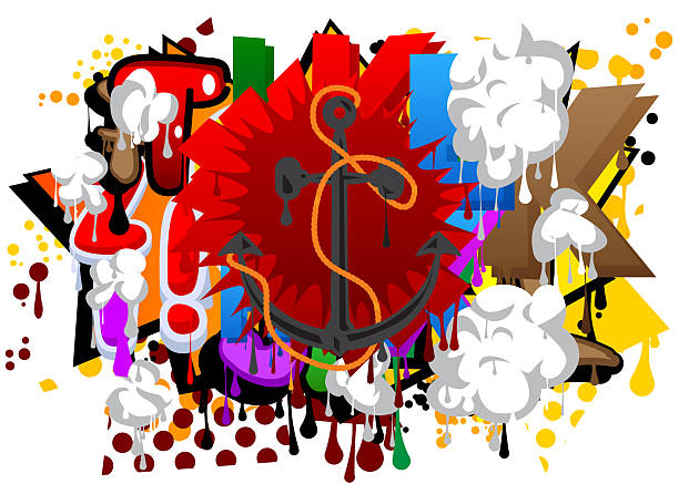 istock Anchor graffiti. Abstract modern street art decoration performed in urban painting style. 2215498258