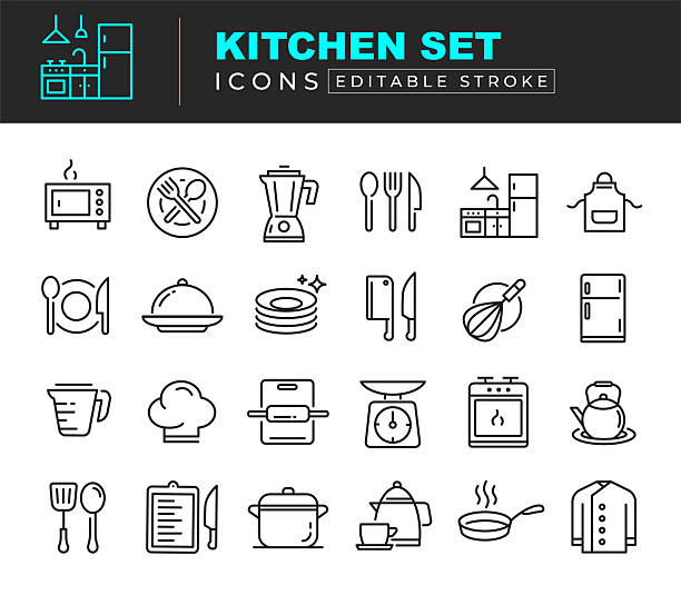 sada ikon kuchyňské linky. chef restaurant ikona logo logo vektorové design šablony - kuchyně stock ilustrace