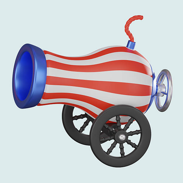 3D Rrender, Thrilling Cannon for American Independence Themes. Icon illustration