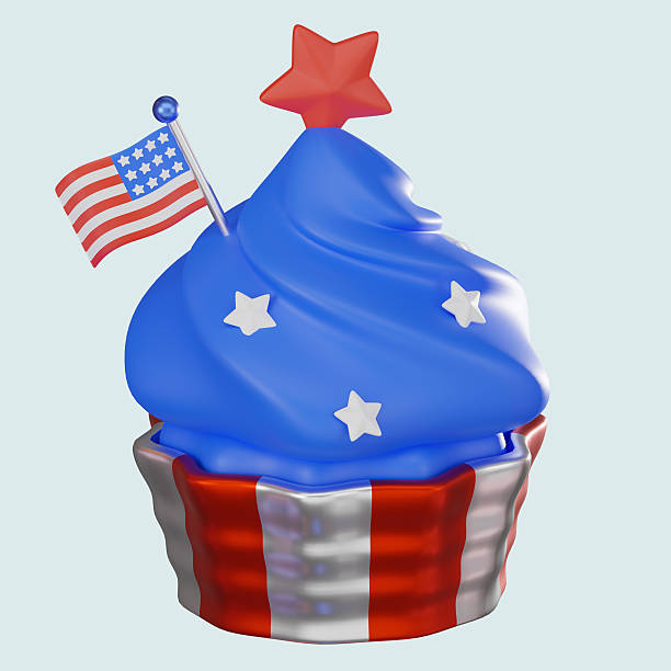 istock 3D render, Cupcake Icon for American Independence day Themes. Icon Illustration 2215502757