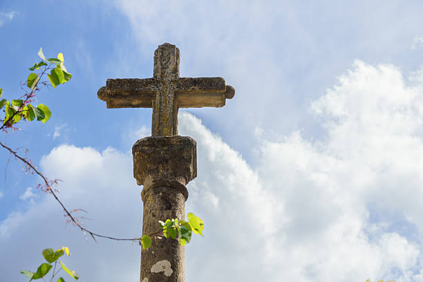 Christian cross under a dramatic sky