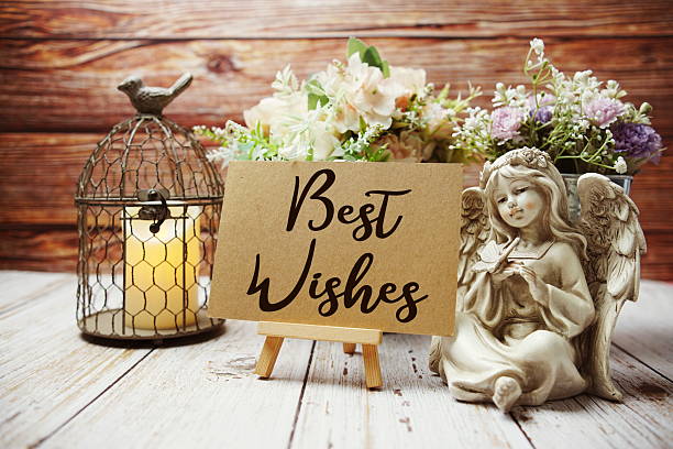 Best Wishes text on paper card with easel and elements decorated