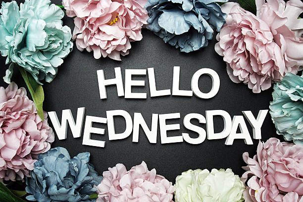 istock Hello Wednesday alphabet letter with flower decoration on black background 2215513364