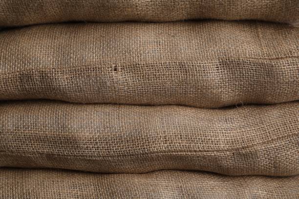 Group of burlap sacks as background, closeup