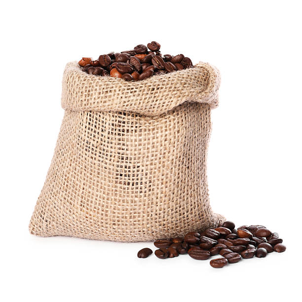 istock Burlap sack with coffee beans isolated on white 2215514513