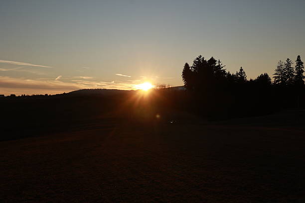 istock Beautiful sunset over a field with trees in the background 2215516562