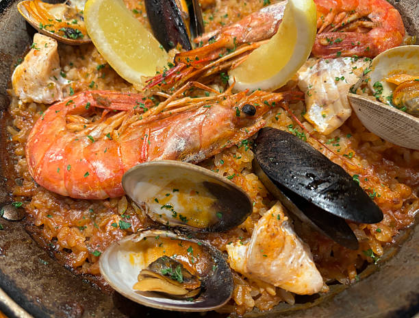 istock Seafood paella in a pan 2215518597