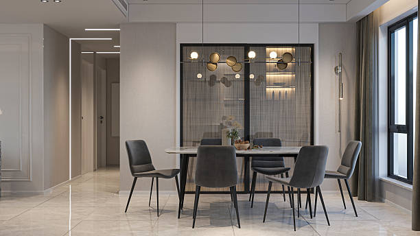 istock Modern Dining Room with Textured Glass Display Cabinet 2215522667