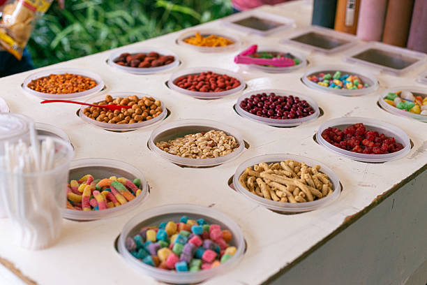 Colorful Candy and Nut Bar: A Sweet and Savory Selection.