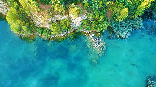 istock Aerial landscape from the drone - blue water 2215527725