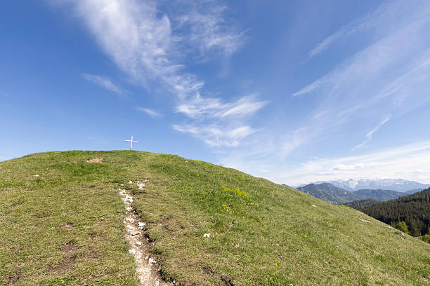Summit cross on the Mitterberg peak near Bad Feilnbach, Bavaria, Germany