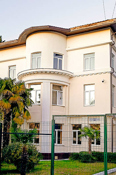 istock Beautiful white building in classical style. Vertical photo. 2215528351