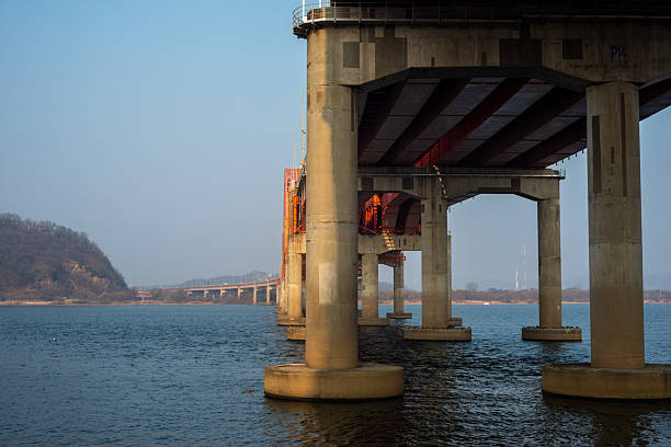 istock columns of piers lying on a large river. 2215535814