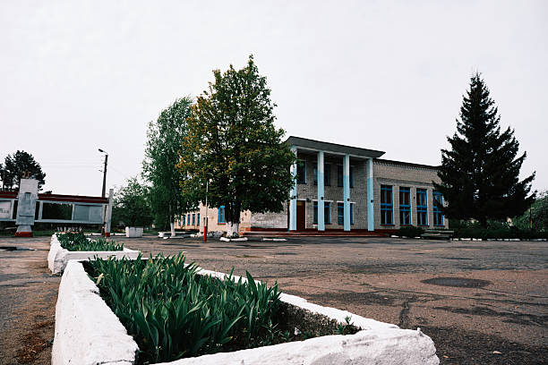 Old closed club on post Soviet town square