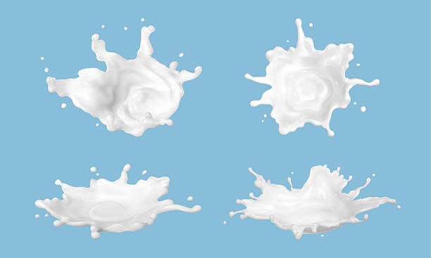 istock Milk splashes isolated on blue background. Natural dairy product, yogurt or cream splash with flying drops. Realistic vector illustration 2215543733