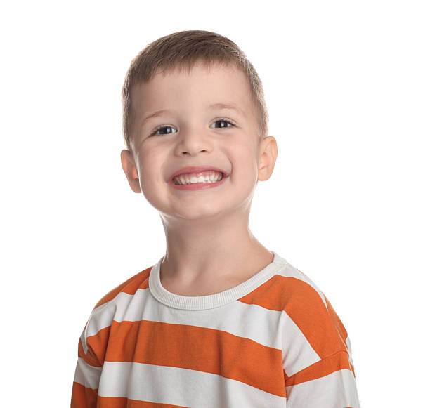 istock Portrait of cute little boy on white background 2215548683