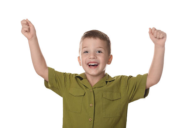 istock Portrait of cute little boy on white background 2215548772