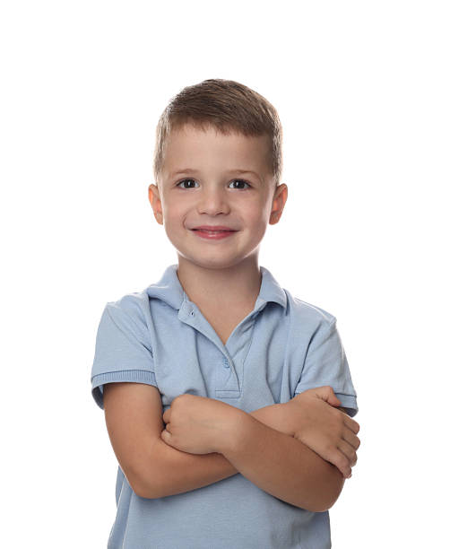 istock Portrait of cute little boy on white background 2215548800