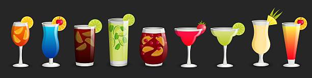 istock Vector set of cocktails on dark background for restaurant, bar menu. 2215559097