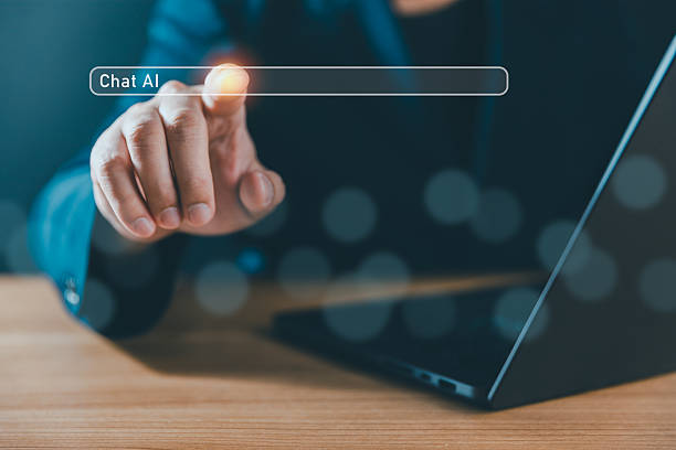 istock A businessman interacts with a virtual search bar by touching the 