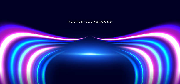 istock Beam blue and pink curved on dark blue background. Speed motion moving concept. 2215560461