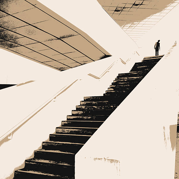 istock Man Ascending Stairs in an Urban Environment – A Minimalist Illustration of Progress and Determination 2215564046