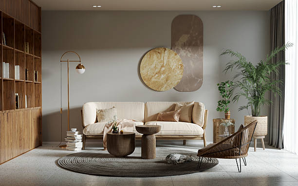 istock Large luxury modern bright interiors Living room mockup illustration 3D rendering image 2215566138