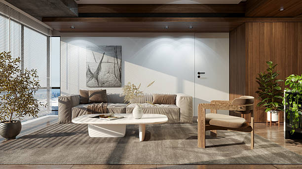 istock Large luxury modern bright interiors Living room mockup illustration 3D rendering image 2215566191