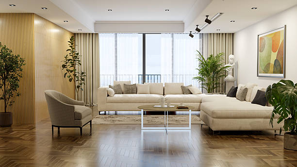 istock Large luxury modern bright interiors Living room mockup illustration 3D rendering image 2215566226