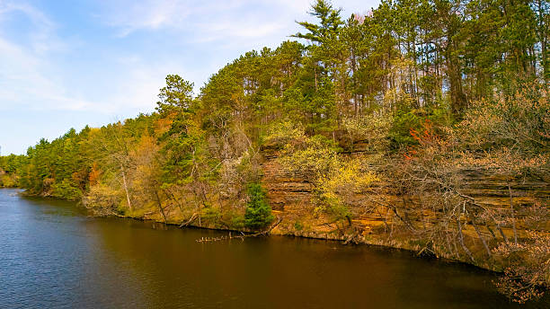 istock View of Mirror Lake State Park in Wisconsin capturing Echo Rock scenic sandstone cliffs 2215576549