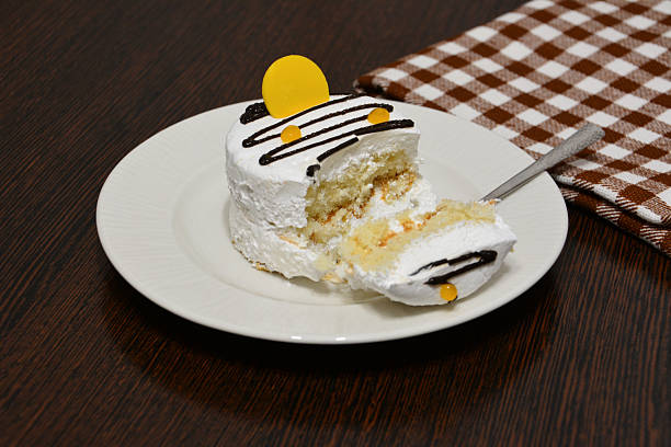 istock Delicious Cake Slice on a White Plate with a Spoonful 2215578277