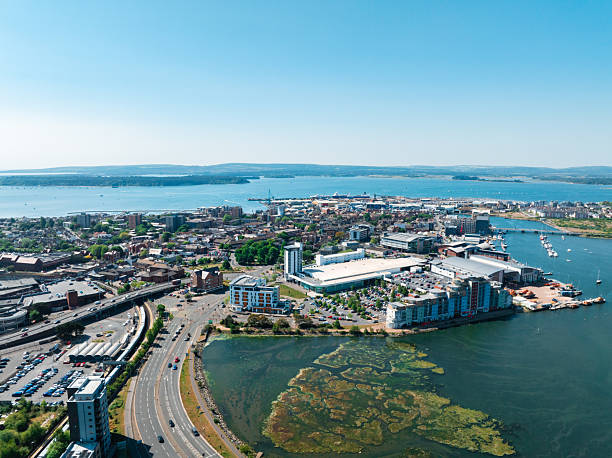 istock Poole harbour and town from above on sunny day 2215587054