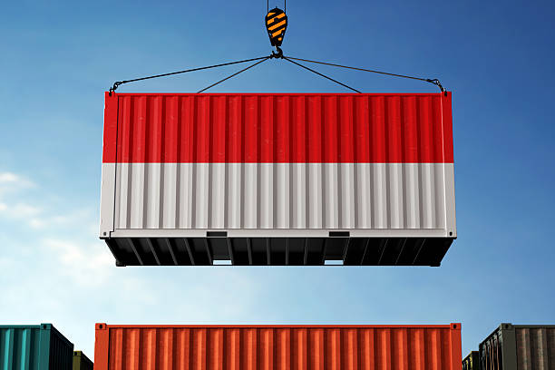 istock Indonesia trade cargo container hanging against clouds background 2215591316