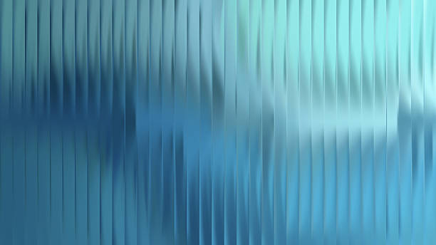 istock Ribbed glass background blue with abstract reed pattern. Premium glass line texture with blur light on wave plastic window. Ribbed polycarbonate wall with fluted vertical ribs. 2215592020
