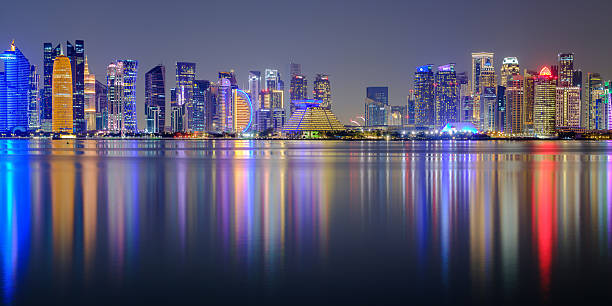 istock Doha skyline city illuminated at night 2215596482