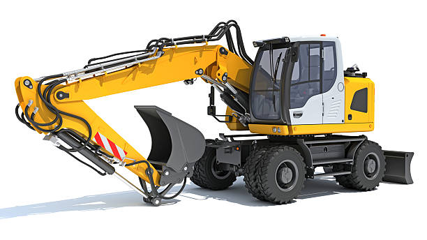 istock Excavator heavy construction machinery 3D rendering on white background 2215596757