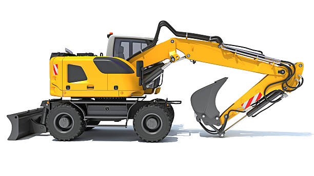 istock Excavator heavy construction machinery 3D rendering on white background 2215596812