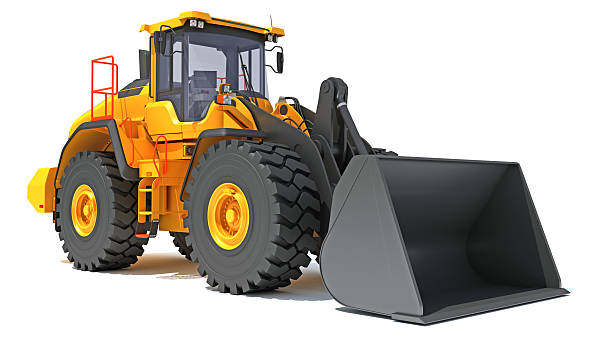 istock Wheel Dozer heavy construction machinery 3D rendering on white background 2215597003