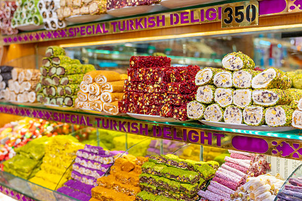 istock Various types of sweets at an Istanbul bazaar, Istanbul Grand Bazaar, Turkey 2215608941