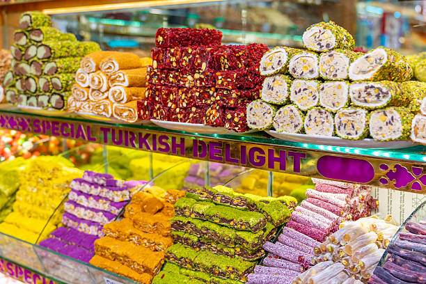istock Various types of sweets at an Istanbul bazaar, Istanbul Grand Bazaar, Turkey 2215608942
