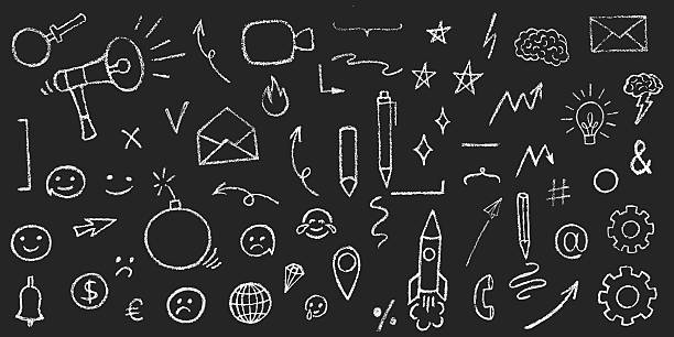 stockillustraties, clipart, cartoons en iconen met hand drawn grunge texture tick, mark, checkboxes, correct or wrong symbols set. - schoolbord