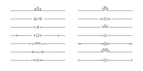 A collection of decorative line dividers in various styles, featuring swirls, dots, and flourishes. Ideal for enhancing design layouts, invitations, or graphic projects.