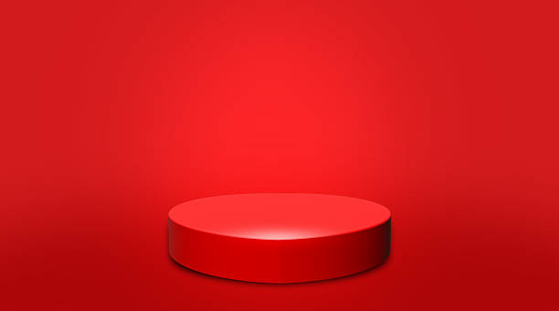 istock Luxury red podium product display stage 3D floor background with minimal show presentation pedestal platform isolated empty studio stand geometric backdrop. 2215631671