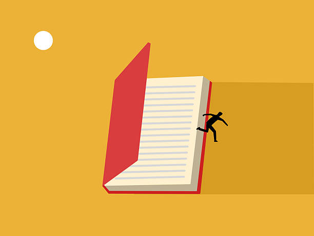 istock Learn outside the textbook, Businessman runs out of an open book 2215650997